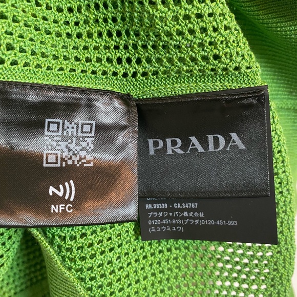 Prada Mesh Knit Polo Shirt Mens Collared Green Sheer Cutout - Picture 13 of 14